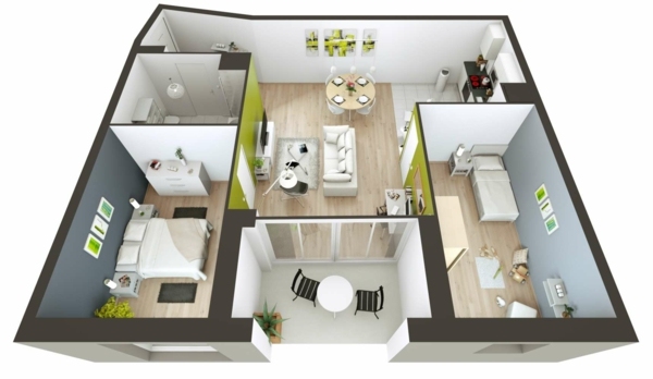 3d Apartment House Plan 2 Rooms In 60 Examples A Spicy Boy