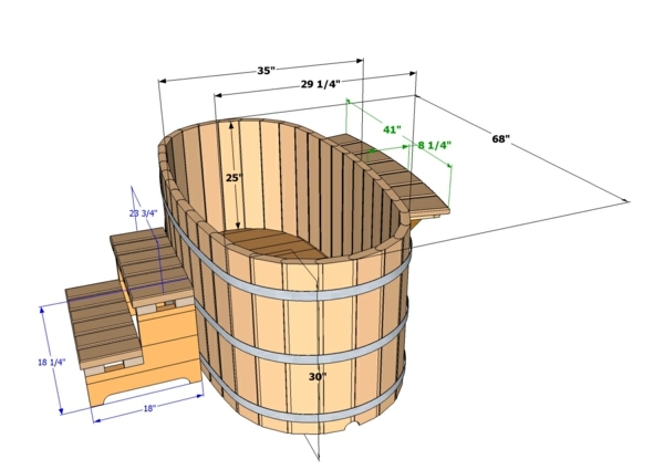 measure oval wood bathtub