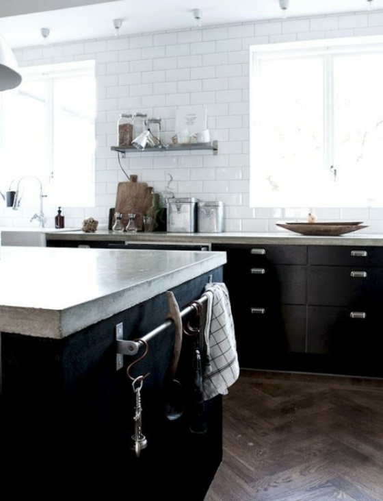 work plan modern kitchen white tile closet black concrete