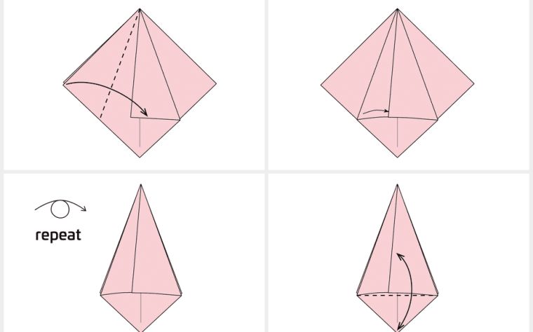 zlaganje origami-cvet-tulipanov-preprost tutorial