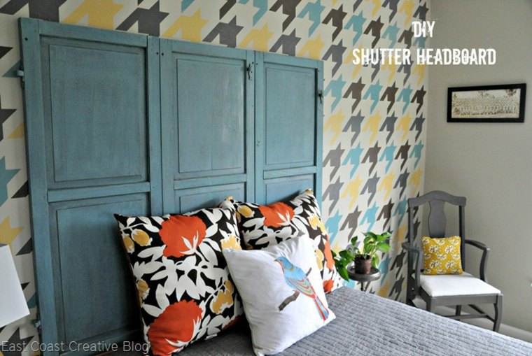 blue wooden door idea decorating bedroom headboard wall wallpaper cushions chair
