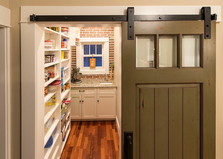 kitchen sliding door with brick partition design wood modern kitchen storage shelves wood