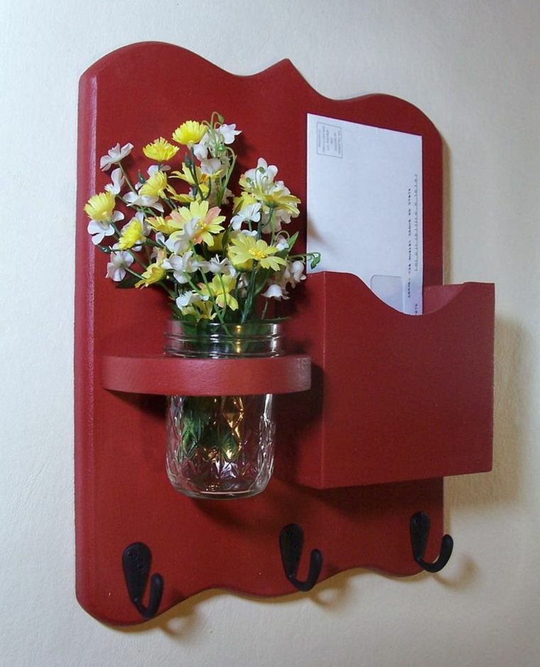 Mail box hangs key red wooden design bouquet of flowers