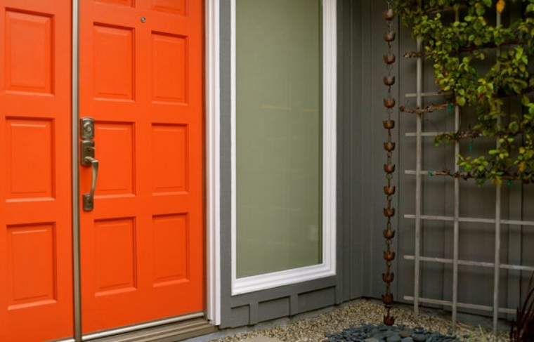 green taupe wood door outdoor house