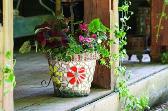 terracotta flower pot decorated