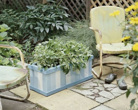 blue wood flower pot