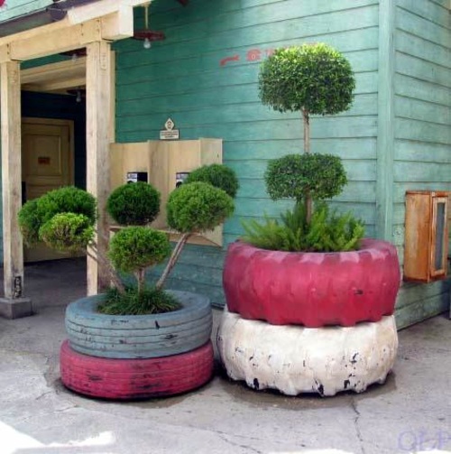 flowerpot outside tires