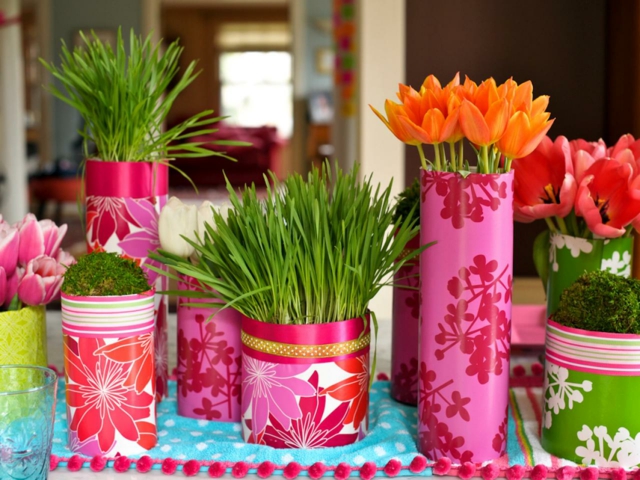 paper flowerpot tulips spring festive