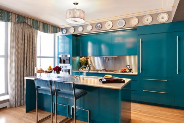 renovation kitchen blue modern decoration