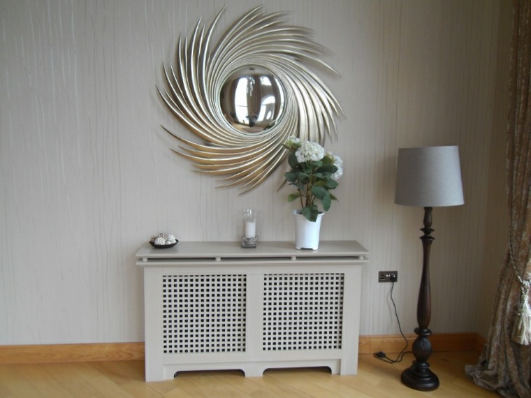 cache radiator DIY idea mirror round deco flowers idea lamp parquet wood