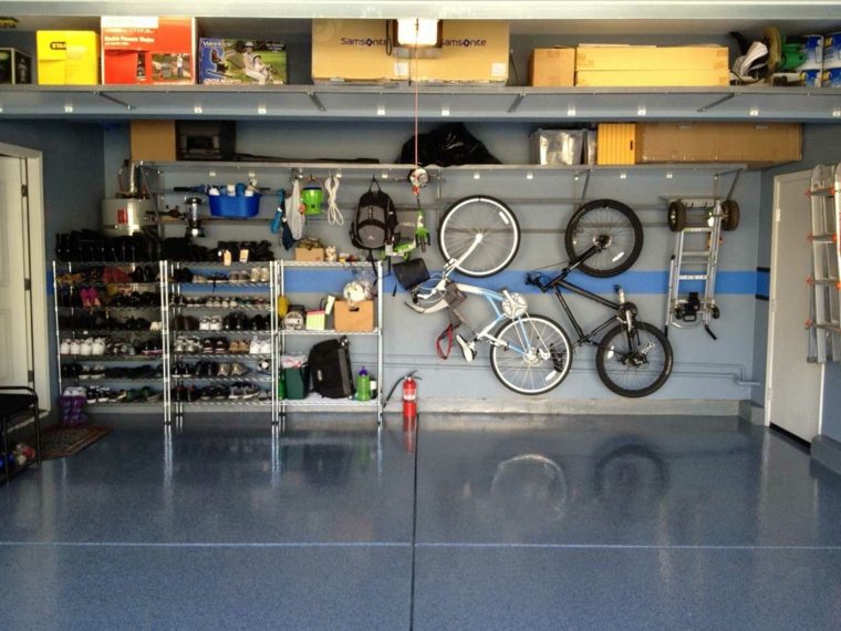garage optimization idea storage wall shelf hanging wall bike