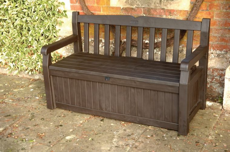 garden idea landscaping brown wooden bench