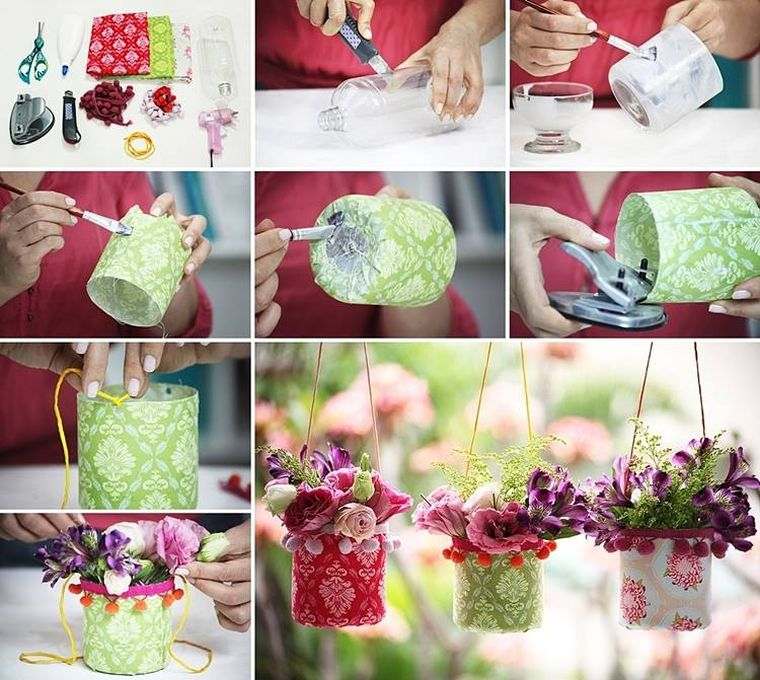 resirkulering flaske-plast-diy pot de Fleur-suspen-veiledningen