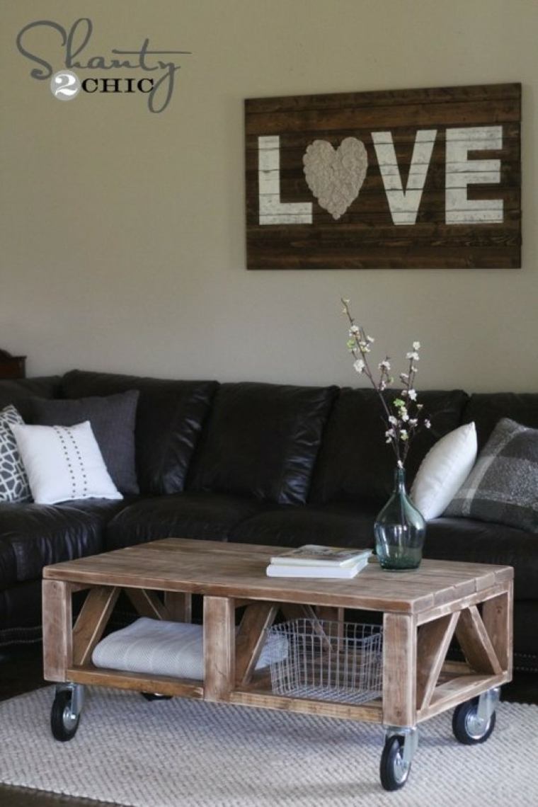 wooden pallets coffee table casters decor idea wall