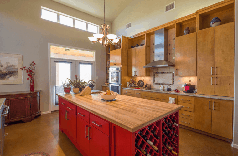 red kitchen island