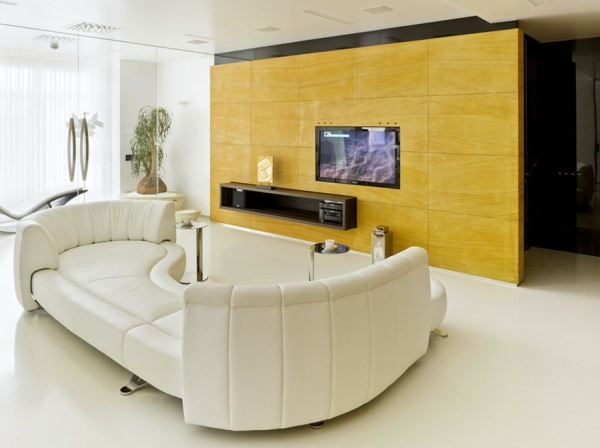 glossy yellow wood wall covering