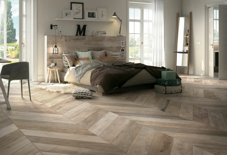 tile effect parquet wood design bedroom bed idea headboard wood deco wall