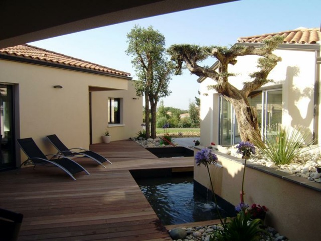 contemporary wooden floor terrace