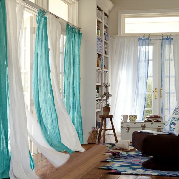 contemporary blue white curtains