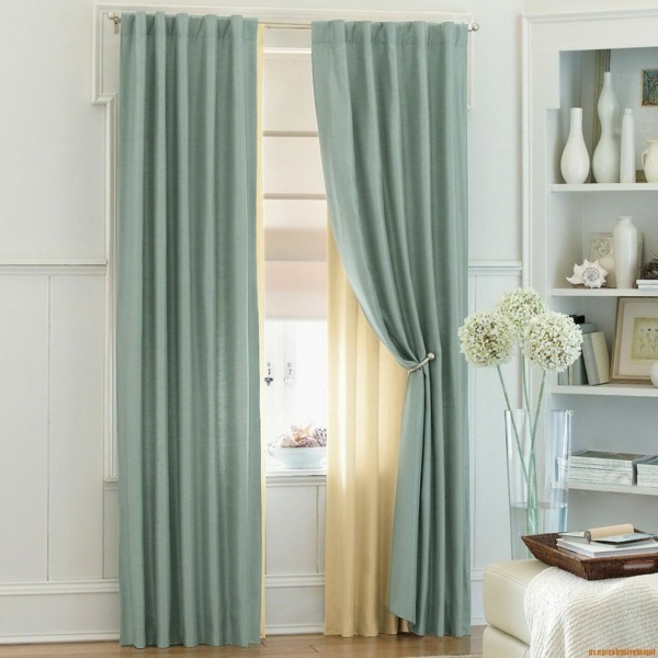 modern beige blue double curtains