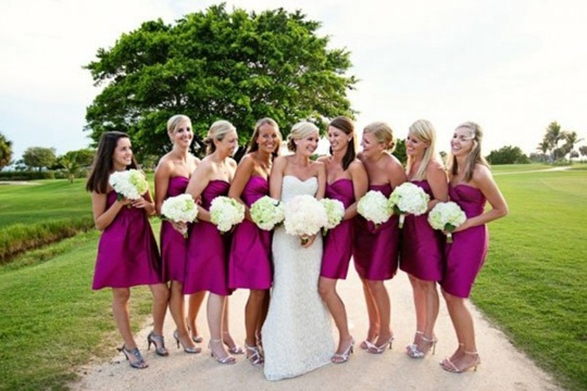 bridesmaid dress'honneur bouquet mariage magenta satin