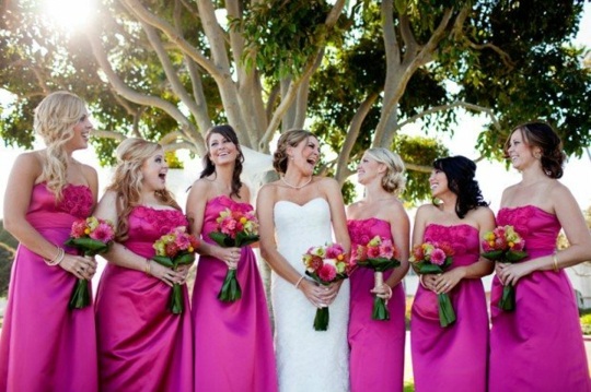 bridesmaid dress'honneur magenta bouquet satin lustre