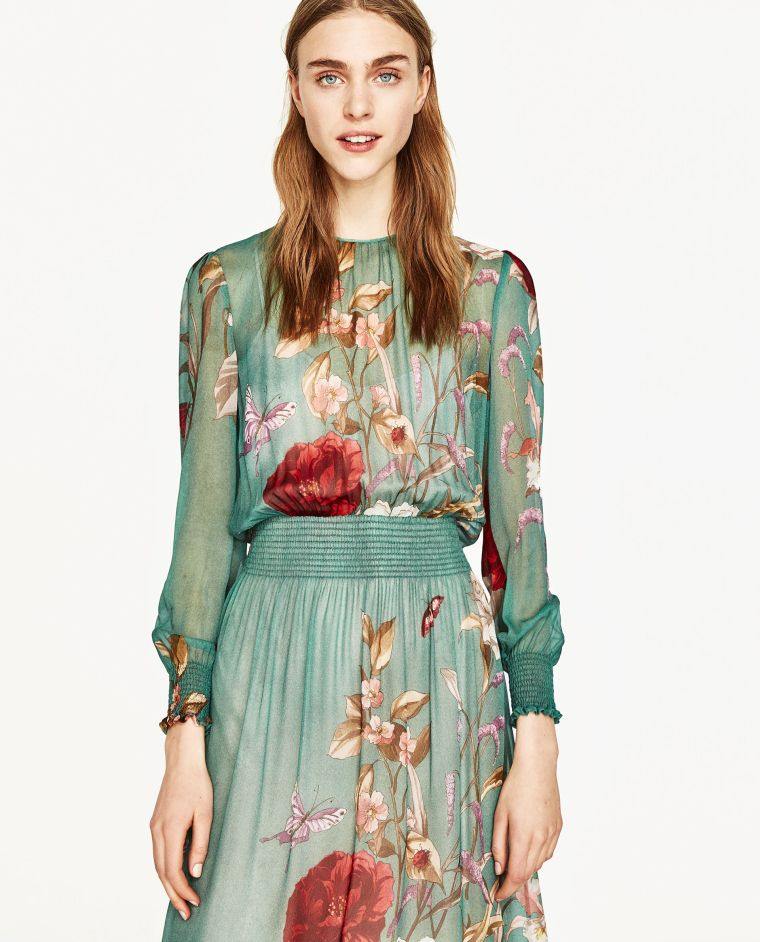 dress-inviterede-ægteskab-lange ærmer-blomster-print-sun zara