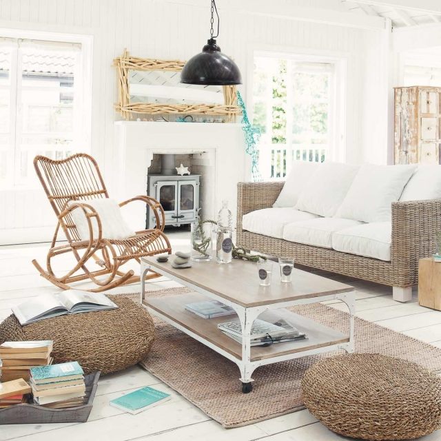 rocking chair-wood-white cushion-room-furniture-rattan