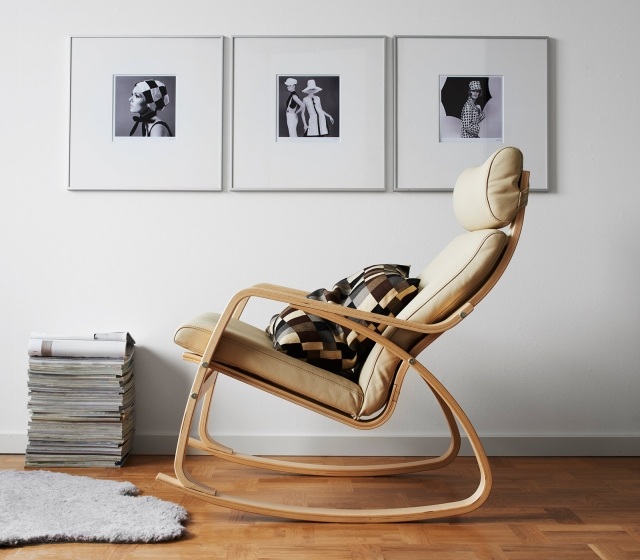 rocking chair-leather-beige-light-wood-design-modern rocking chair