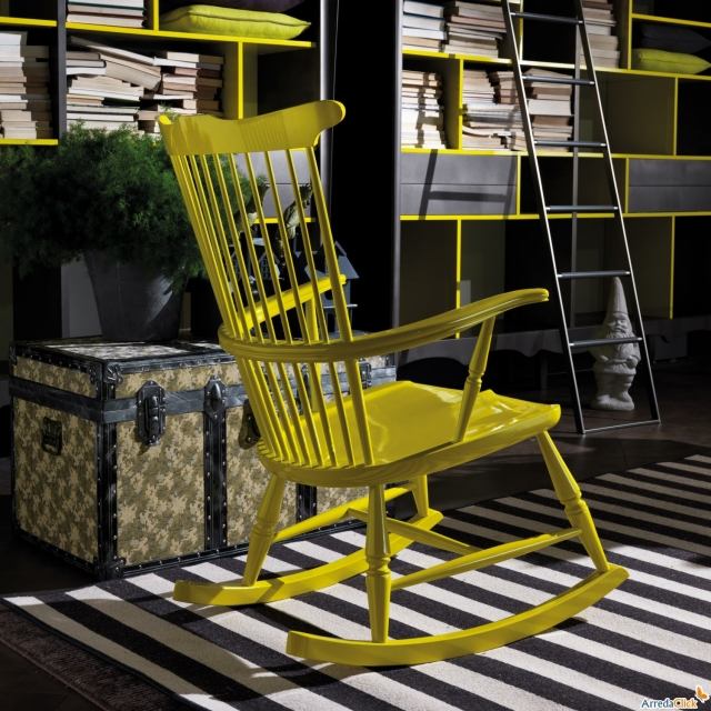 rocking chair-yellow retro-carpet-stripes-black-white