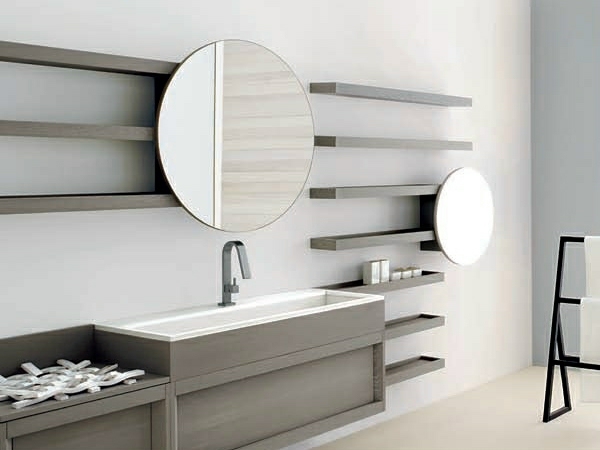 Round mirror bathroom colors gray tones