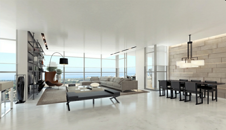 open living room lounge white and gray interior