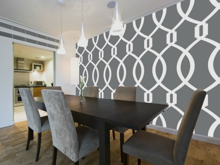 gray dining room wallpaper gray chair black table