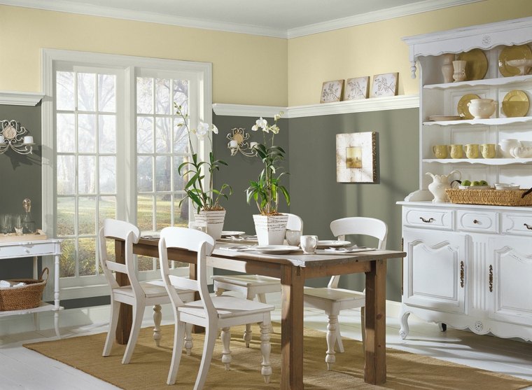 dining room design walls gray wood table white chair
