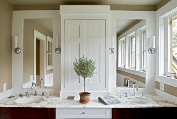 white bathroom large mirror