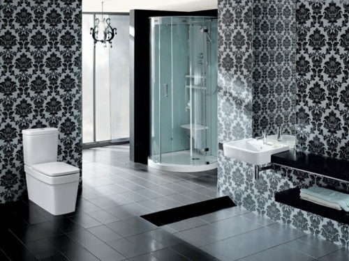 bathroom bath tile black white