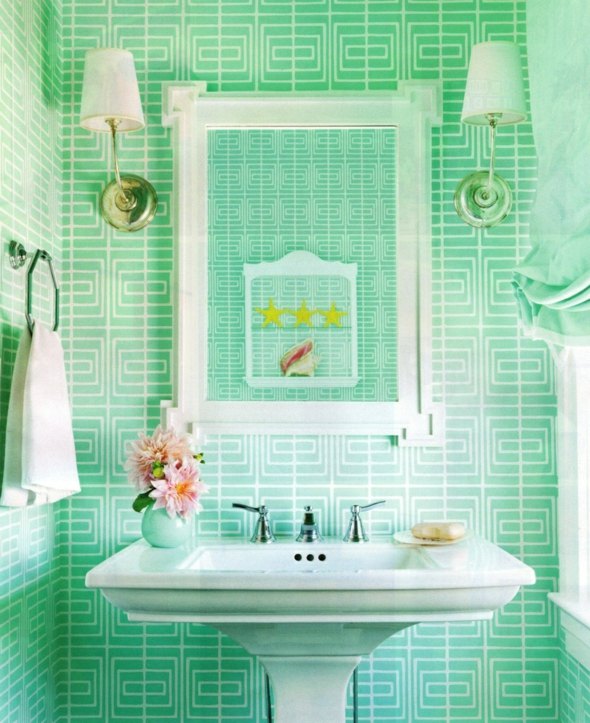 bath room tile green white