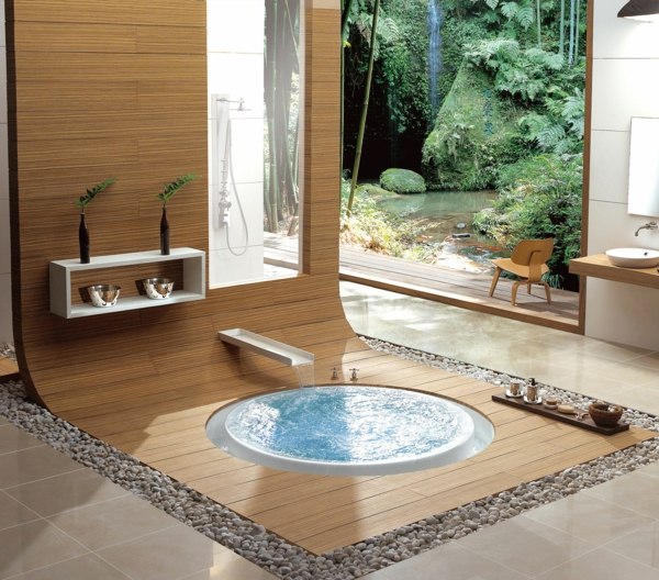 bath room deco wood stone