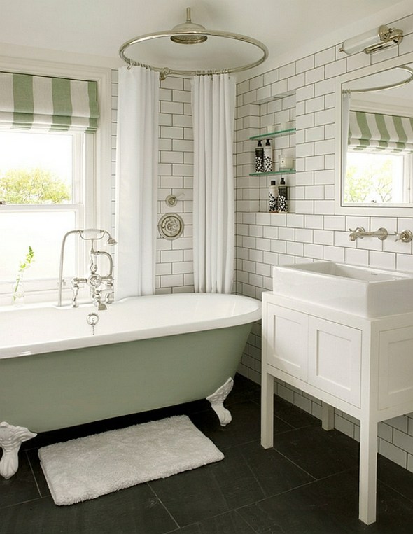 bath room deco green white