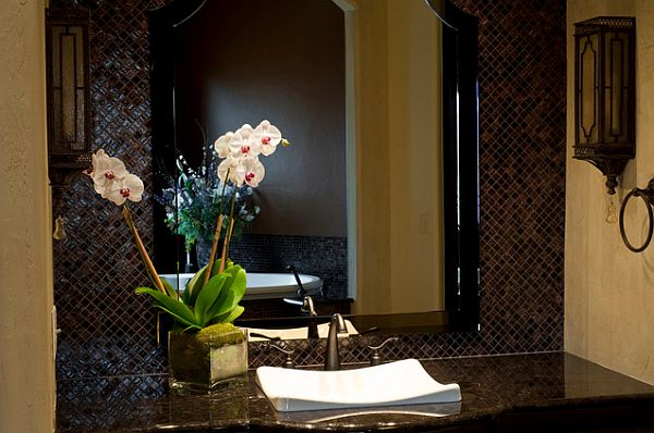 dark white orchidee bathroom