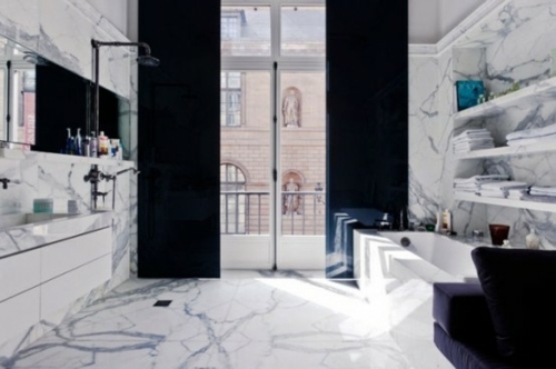 bath room marble color black white