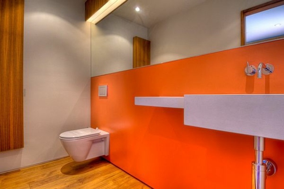 orange minimalist bath room