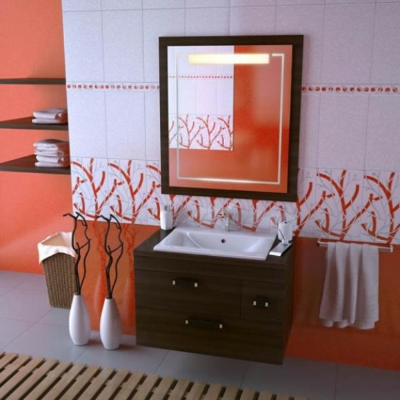 pastel orange bath room deco