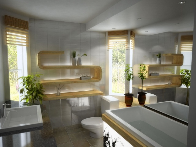 room bath-zen-indirect lighting, wood-clear