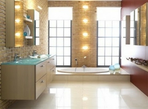 clear bathroom modern bricks