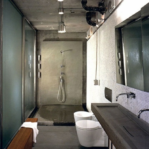 industrial style men's bathroom