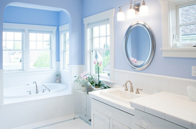 mirror bathroom round white blue