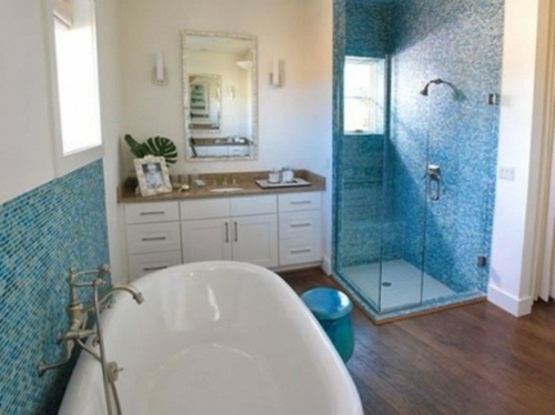 modern bathroom blue tiles