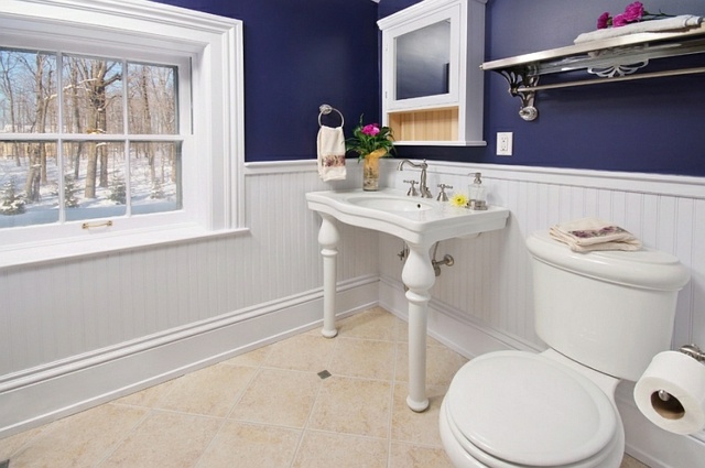 bathroom design classic white blue snow