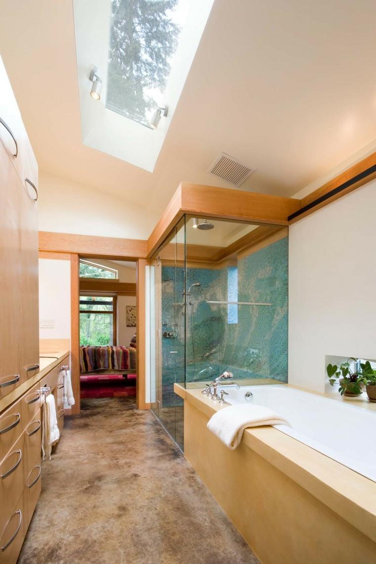 narrow bathroom with velux